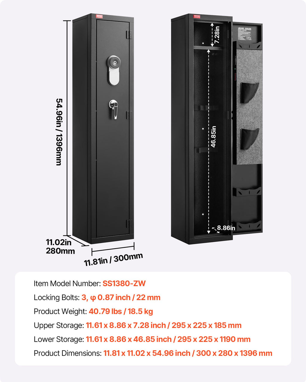 Seifas ginklams VEVOR SS1380-ZW, su biometriniu užraktu
