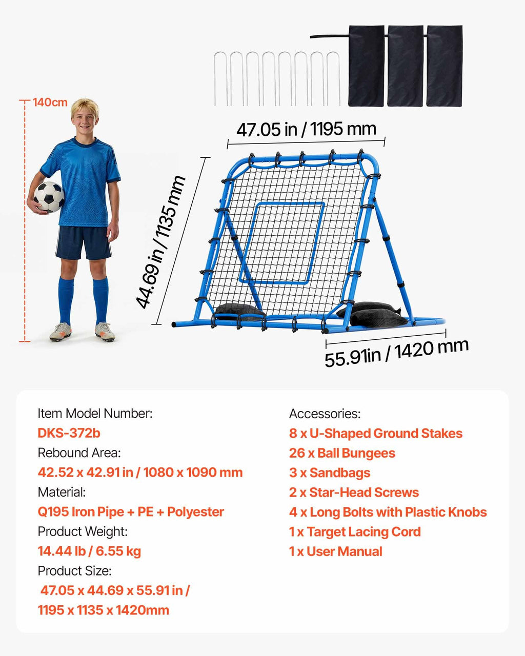 Futbolo atšvaitas VEVOR DKS-372b, 1080 x 1090 mm