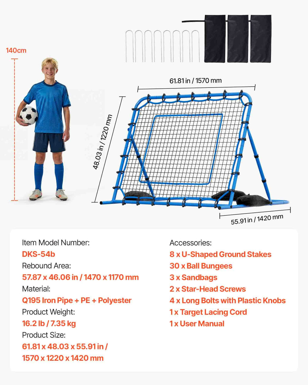 Futbolo atšvaitas VEVOR DKS-54b, 1470 x 1170 mm