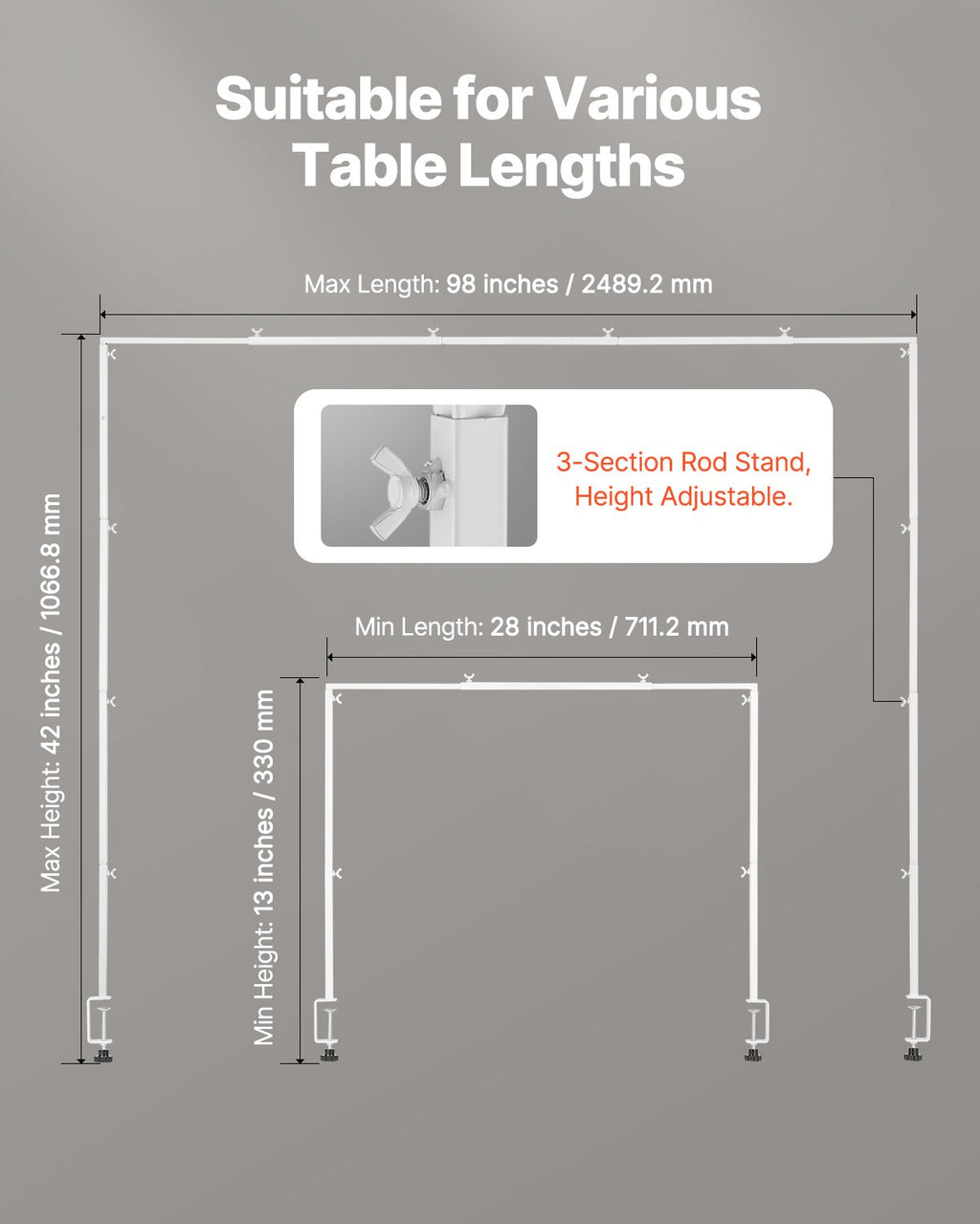 Stalinis dekoracijų stovas VEVOR ZS25001, reguliuojamas ilgis 71–249 cm