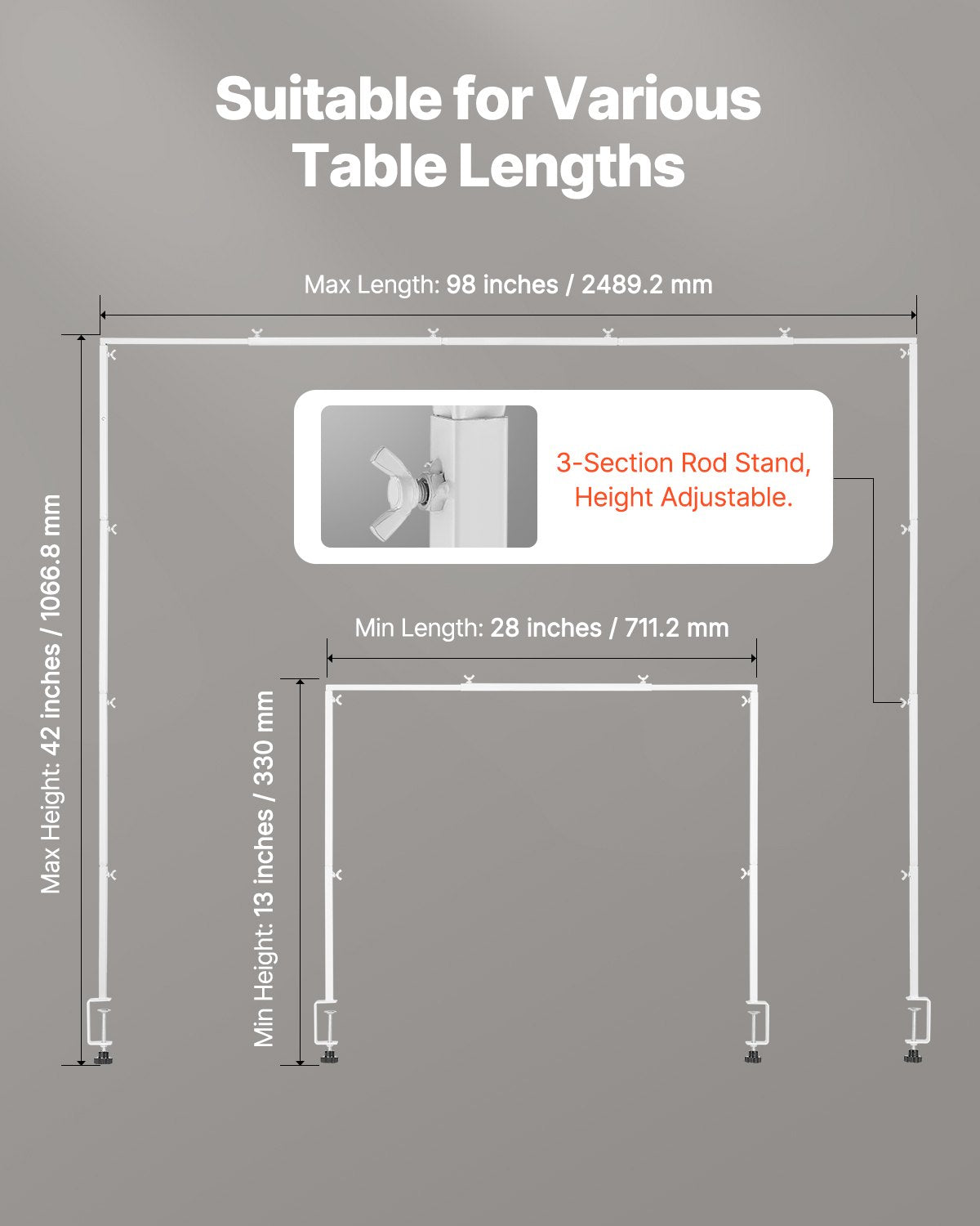Stalinis dekoracijų stovas VEVOR ZS25001, reguliuojamas ilgis 71–249 cm