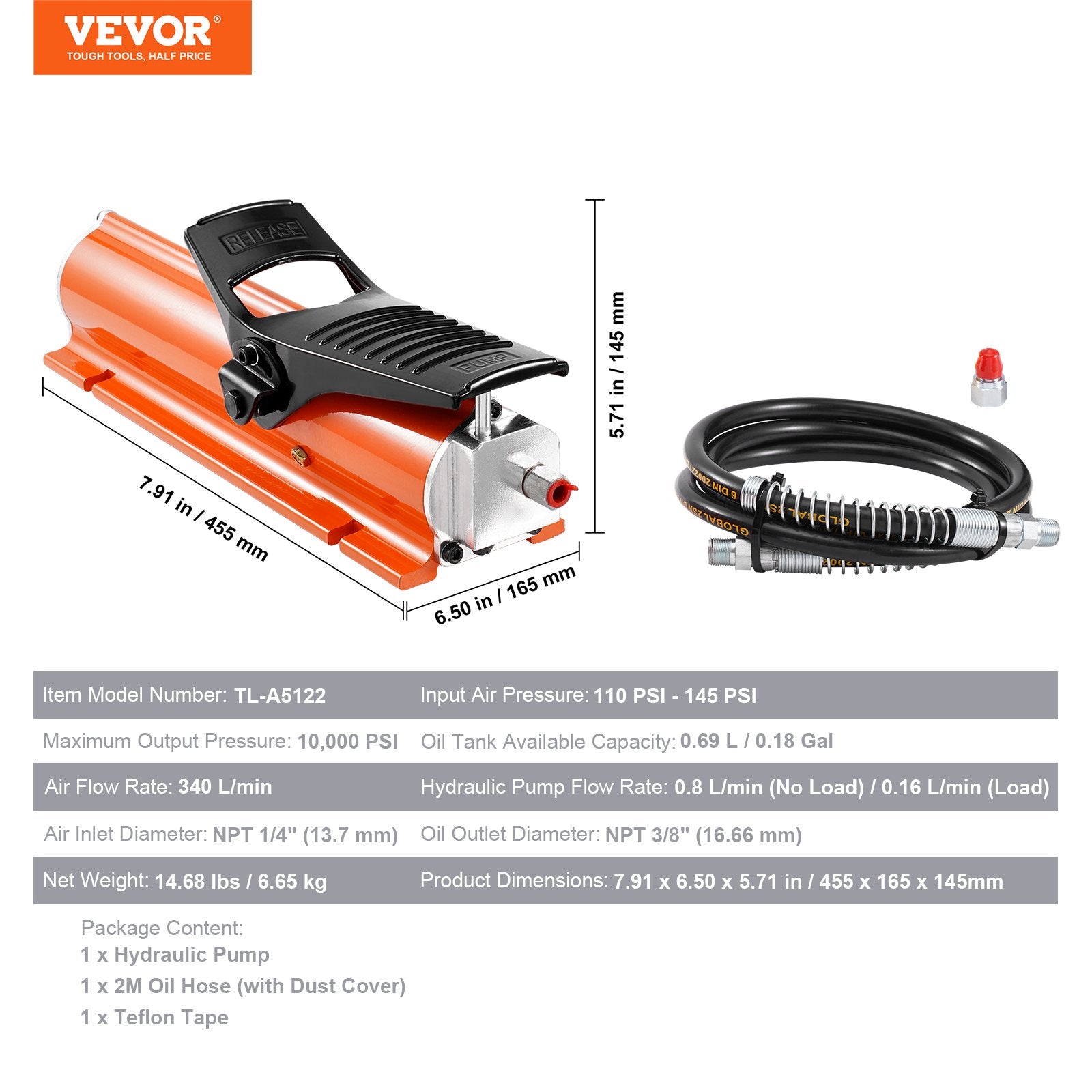 Pneumatinis hidraulinis siurblys VEVOR TL-A5122, 689 bar