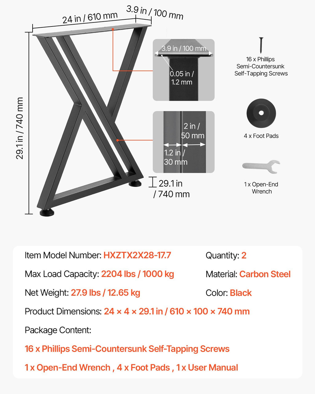 Stalo kojos VEVOR HXZTX2X28-17.7, 1000 kg apkrova