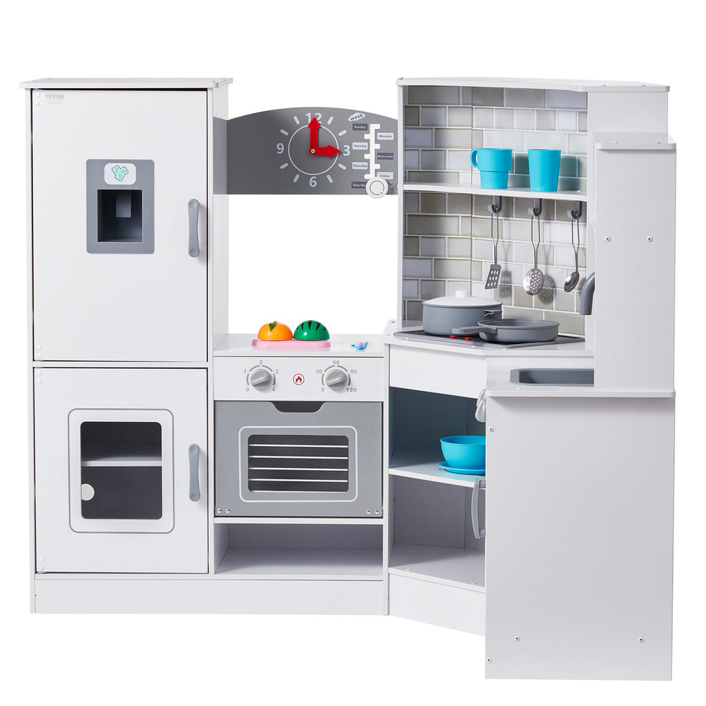 Kampinė medinė žaislinė virtuvėlė VEVOR TLG81022, su šviesos ir garso efektais