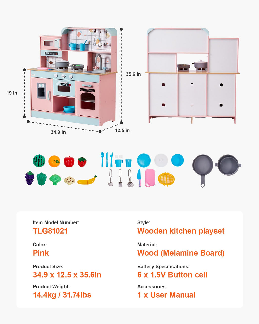 Žaislinė virtuvėlė VEVOR TLG81021, Rožinė