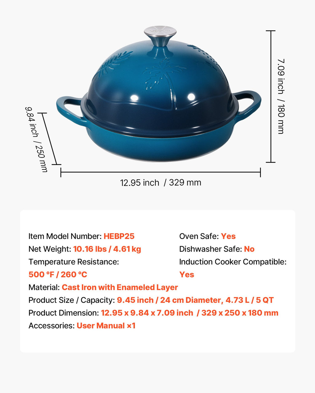 Ketaus puodas (špižinis) VEVOR HEBP25, 4,7 l