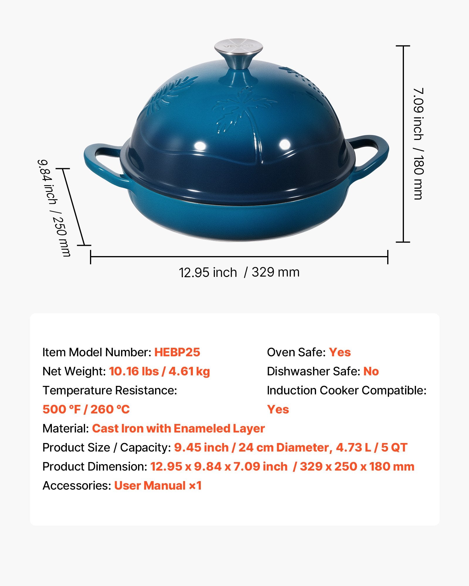 Ketaus puodas (špižinis) VEVOR HEBP25, 4,7 l