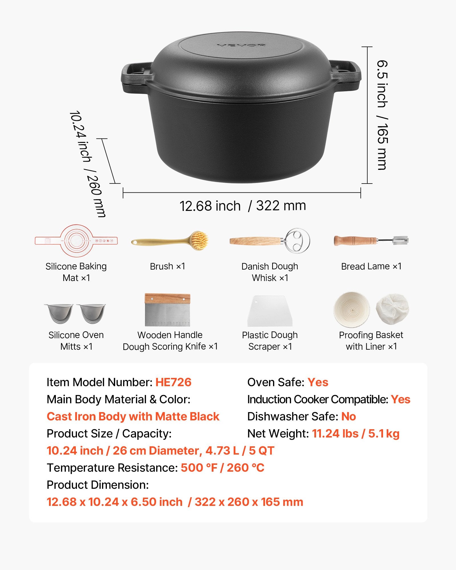 Ketaus puodas VEVOR HE726, 4,7 l talpa