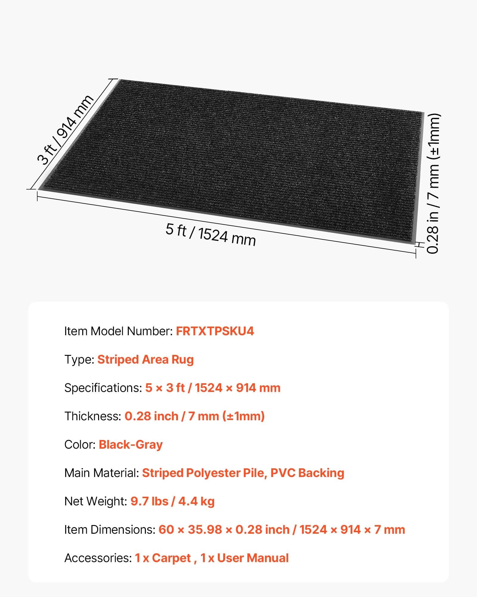 Durų kilimėlis VEVOR FRTXTPSKU4, 1524 x 914 mm