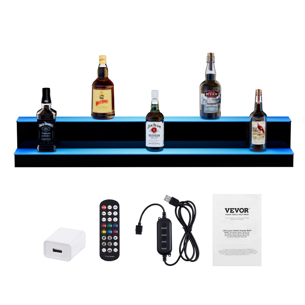 LED apšviesta gėrimų butelių lentyna VEVOR ok-2-40, 2 pakopų, 101 cm ilgio
