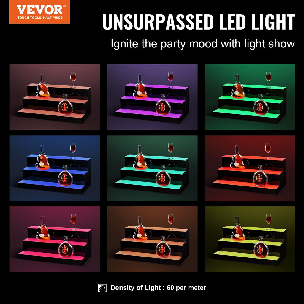 LED gėrimų butelių lentyna VEVOR ok-3-24, 3 pakopų, 60 cm