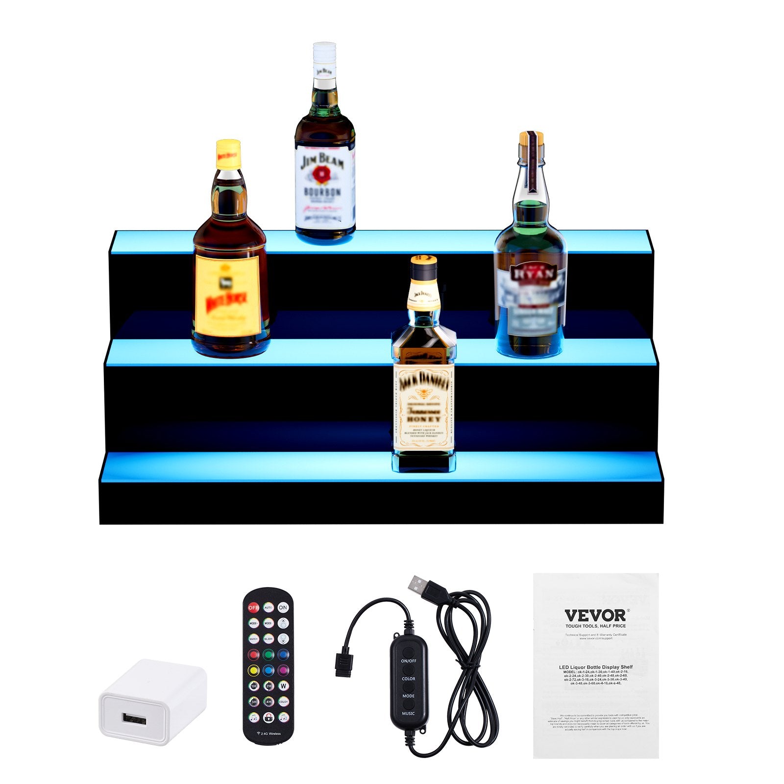 LED gėrimų butelių lentyna VEVOR ok-3-24, 3 pakopų, 60 cm