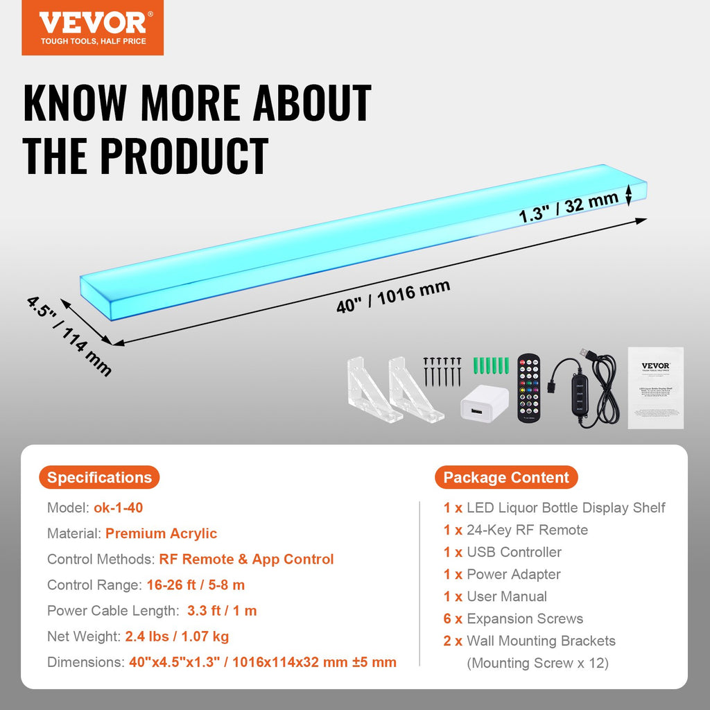LED gėrimų butelių lentyna VEVOR ok-1-40, 101 cm ilgio