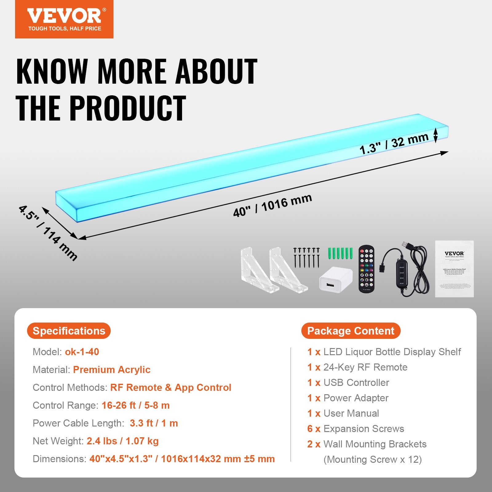 LED gėrimų butelių lentyna VEVOR ok-1-40, 101 cm ilgio