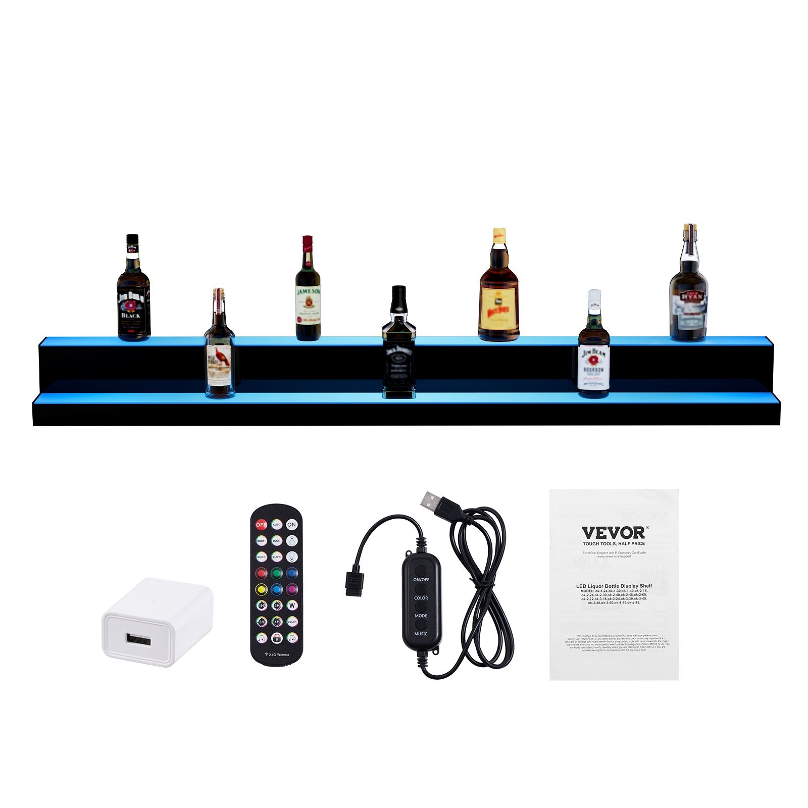 LED apšviesta gėrimų butelių lentyna VEVOR ok-2-60, 152 cm ilgio