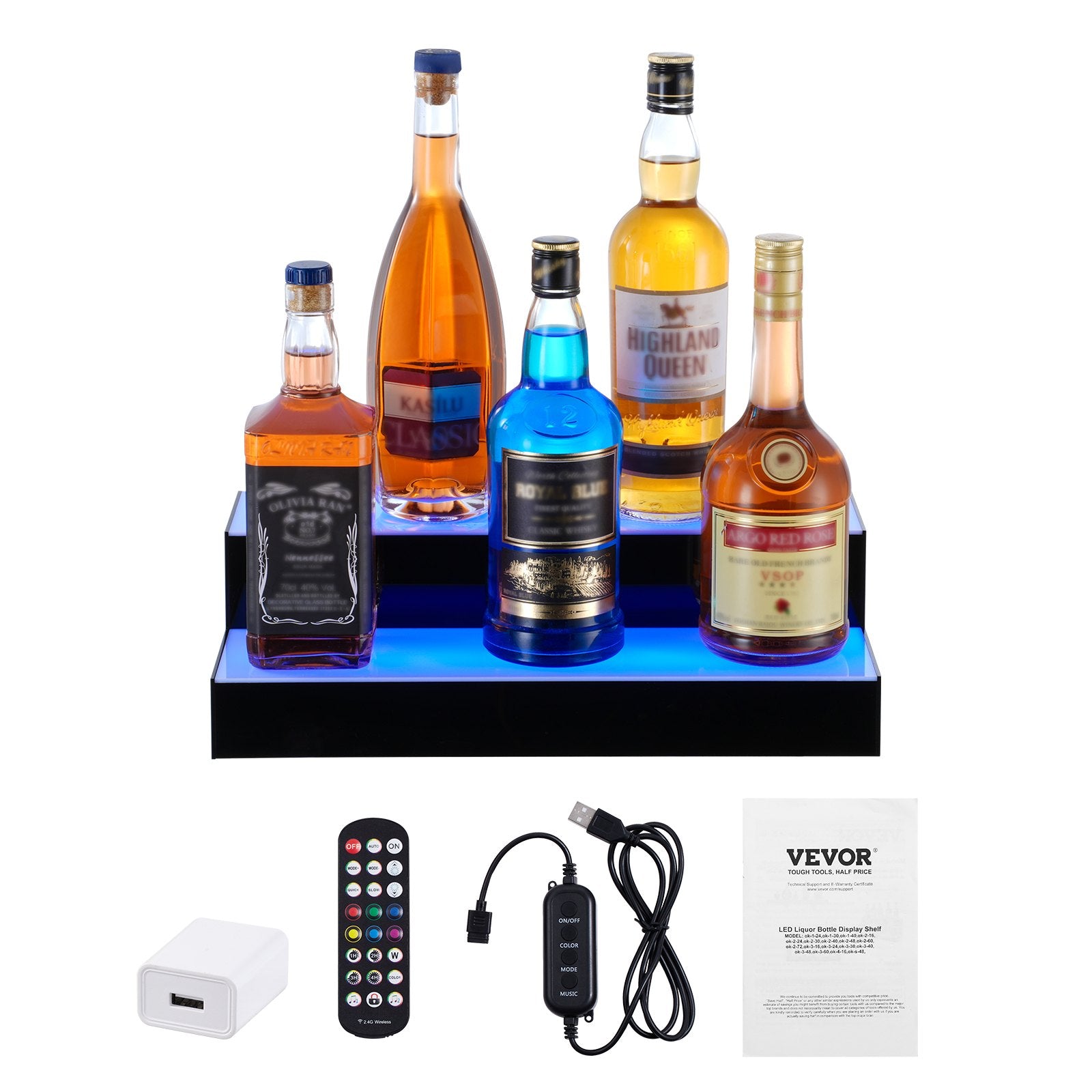 LED gėrimų butelių lentyna VEVOR ok-2-16, 2 pakopų, 40 cm