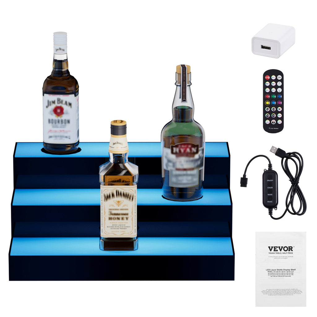 LED butelių lentyna VEVOR ok-3-16, 3 pakopų, 40 cm ilgio