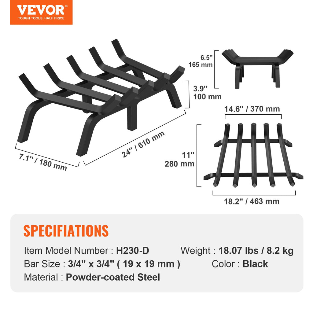 Židinio grotelės malkoms VEVOR H230-D, 61 cm