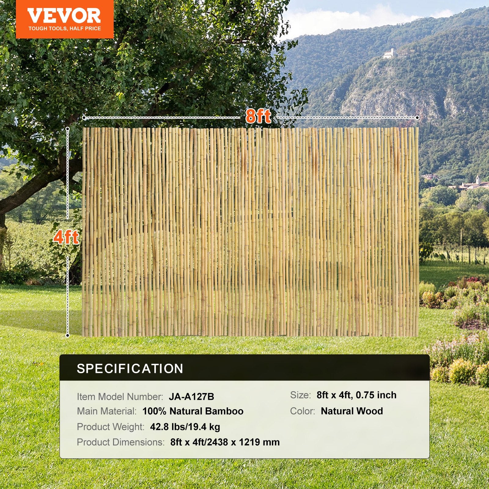 Bambukinė tvora VEVOR JA-A127B, 1,2 x 2,4 m