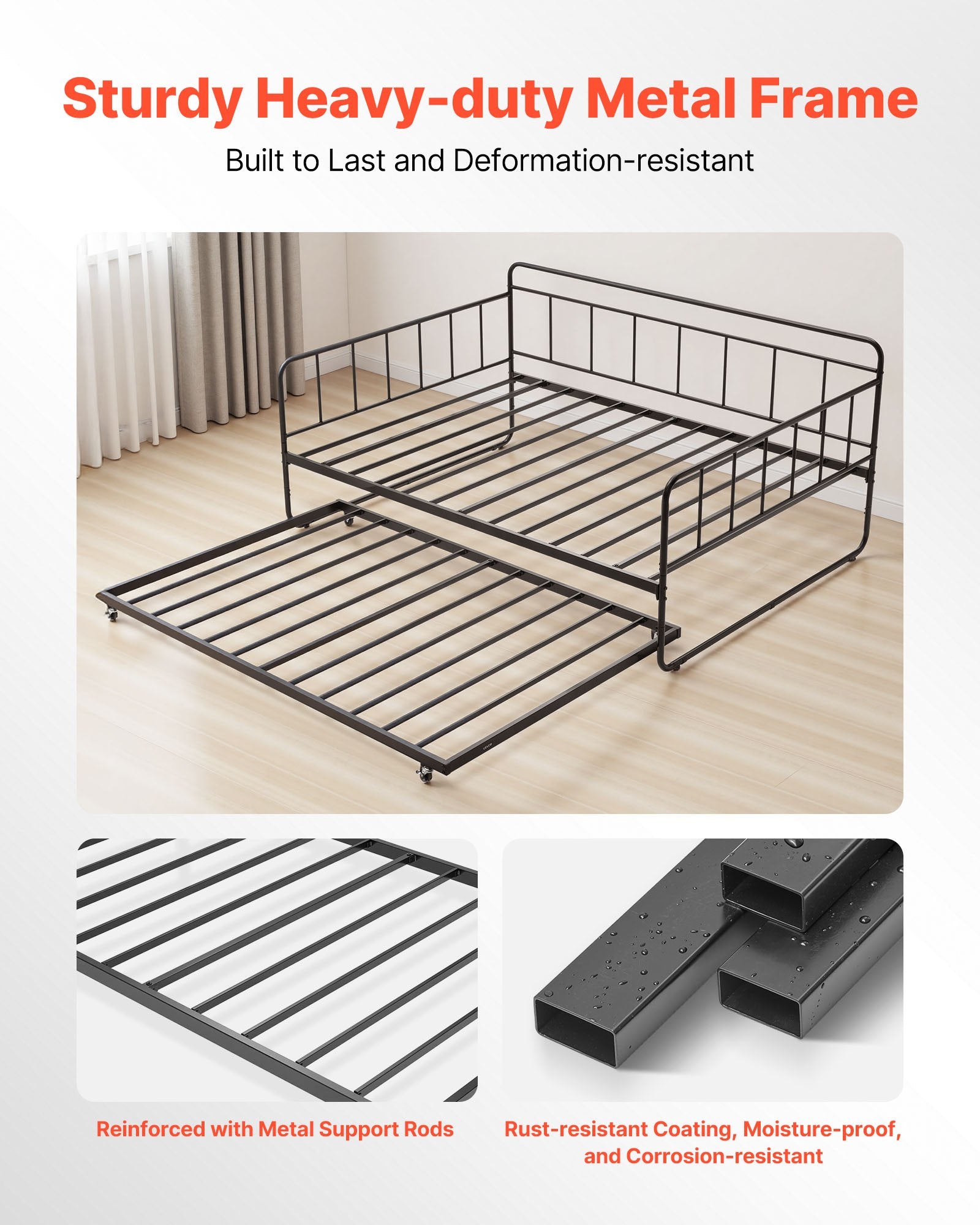 Metalinė sofa-lova su ištraukiama dalimi VEVOR YJX-BF-001, 181 kg apkrova