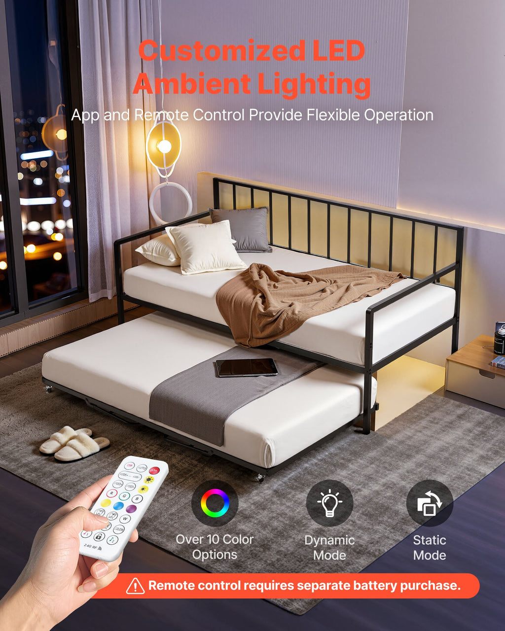 Daugiafunkcė lova-sofa VEVOR YJX-BF-003, su ištraukiama dalimi ir LED apšvietimu