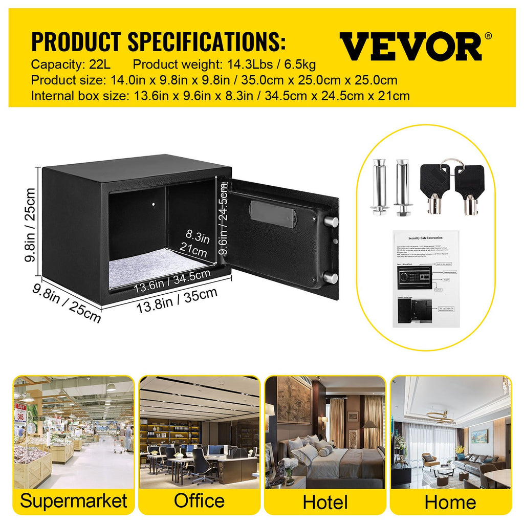 Seifas VEVOR 22L, su biometrine spyna