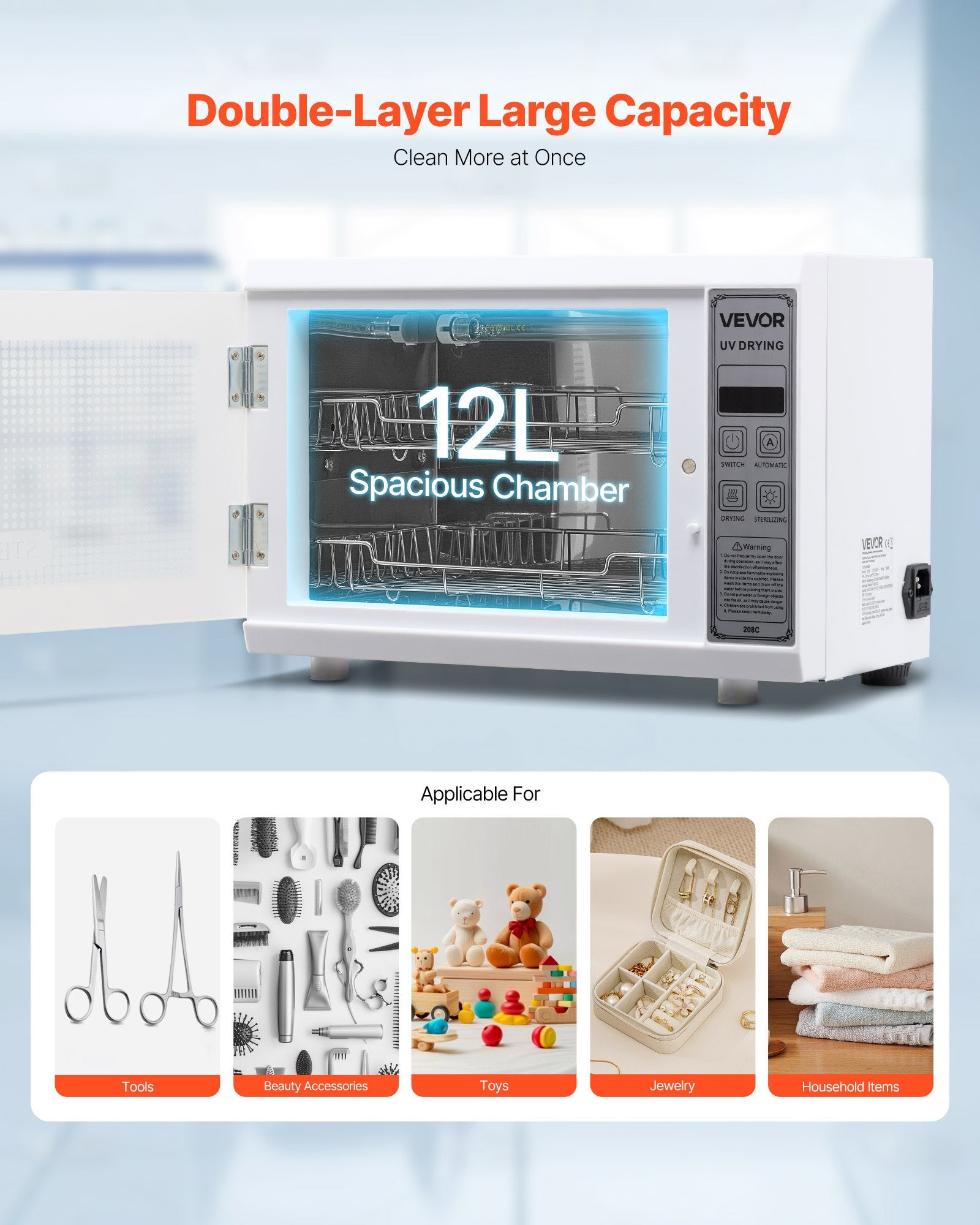 Nagų įrankių sterilizatorius VEVOR 208C, 12 l talpa