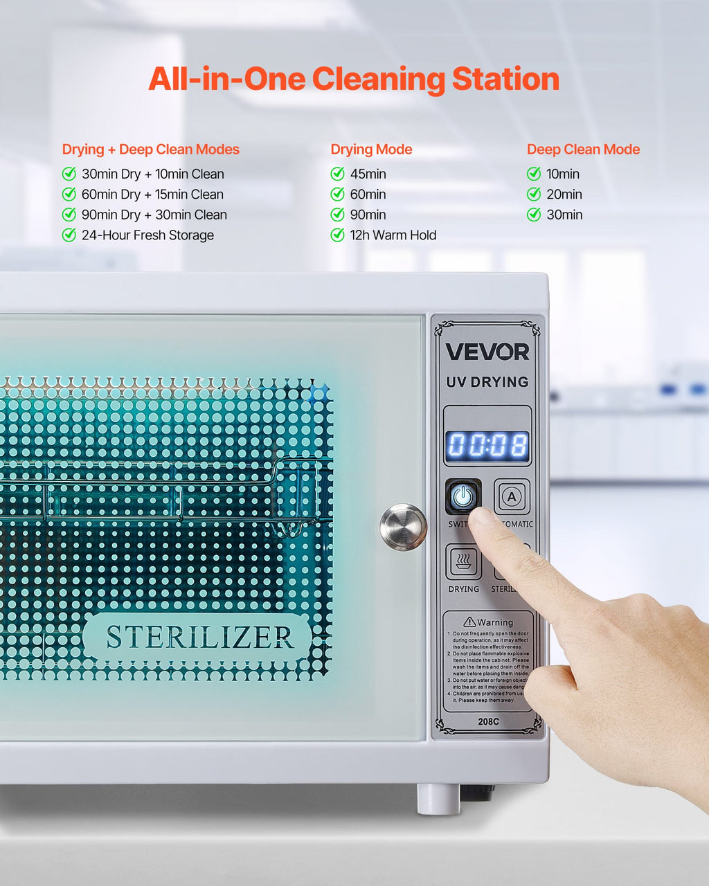 Nagų įrankių sterilizatorius VEVOR 208C, 12 l talpa