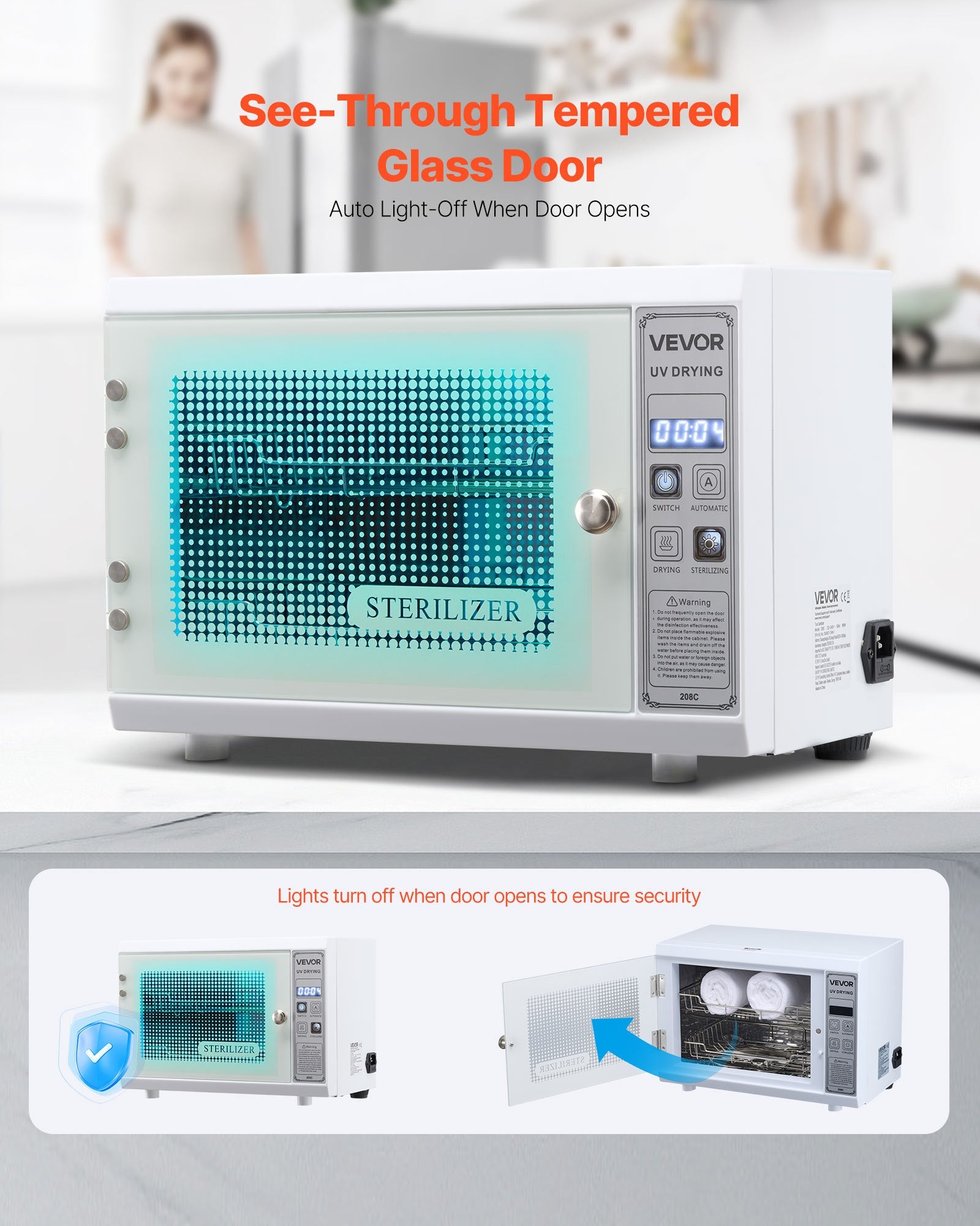 Nagų įrankių sterilizatorius VEVOR 208C, 12 l talpa