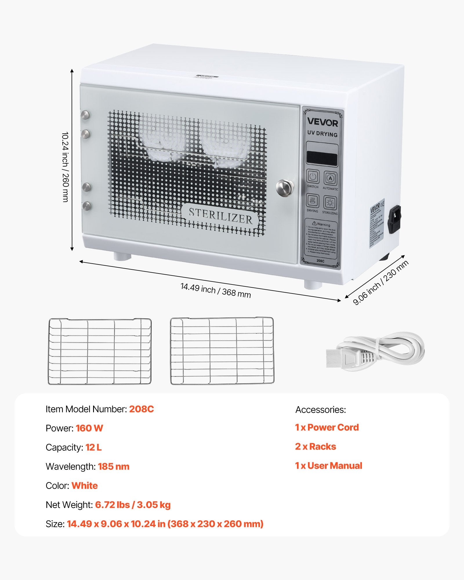 Nagų įrankių sterilizatorius VEVOR 208C, 12 l talpa