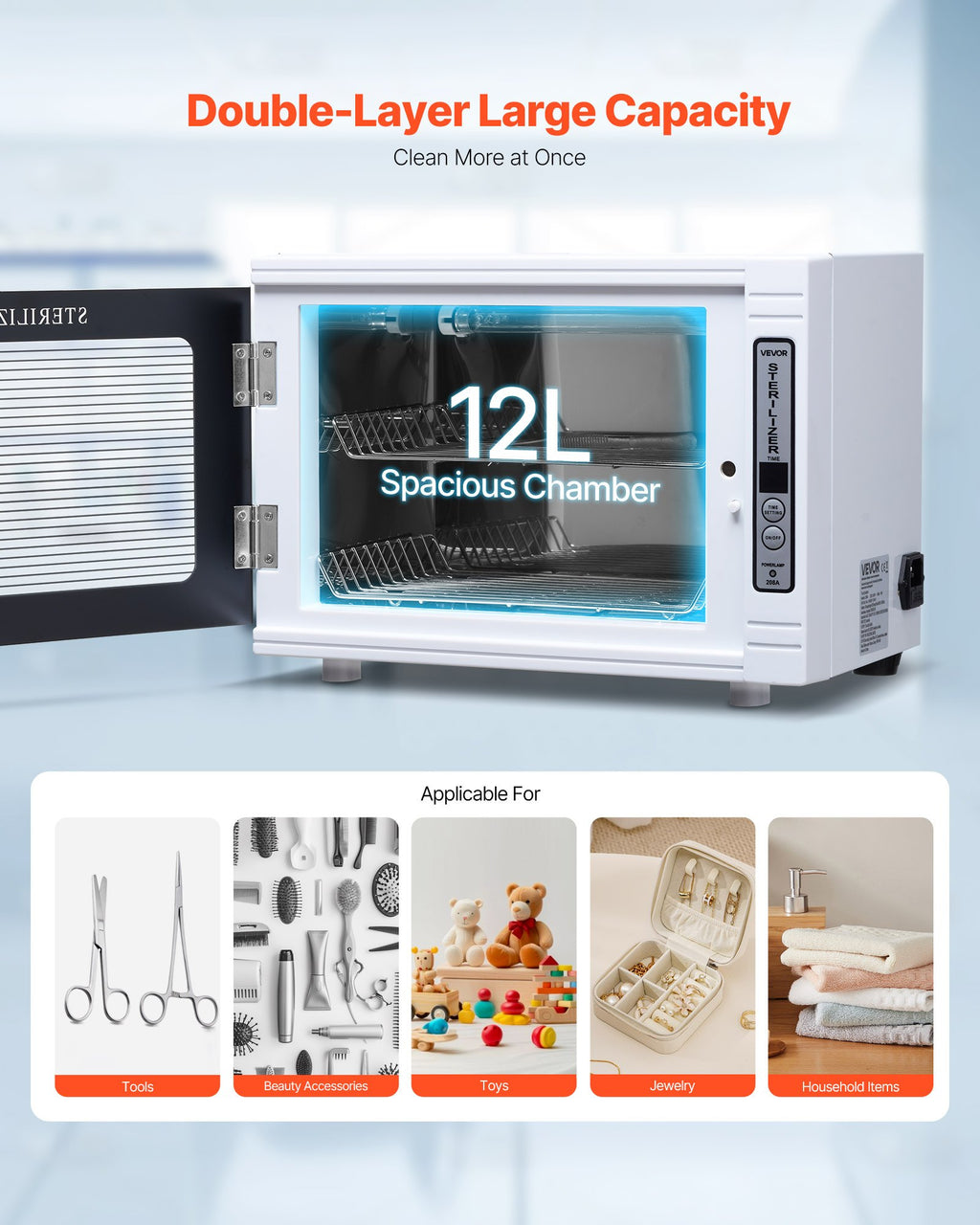 Nagų įrankių UV sterilizatorius VEVOR 208A, 12 l talpa