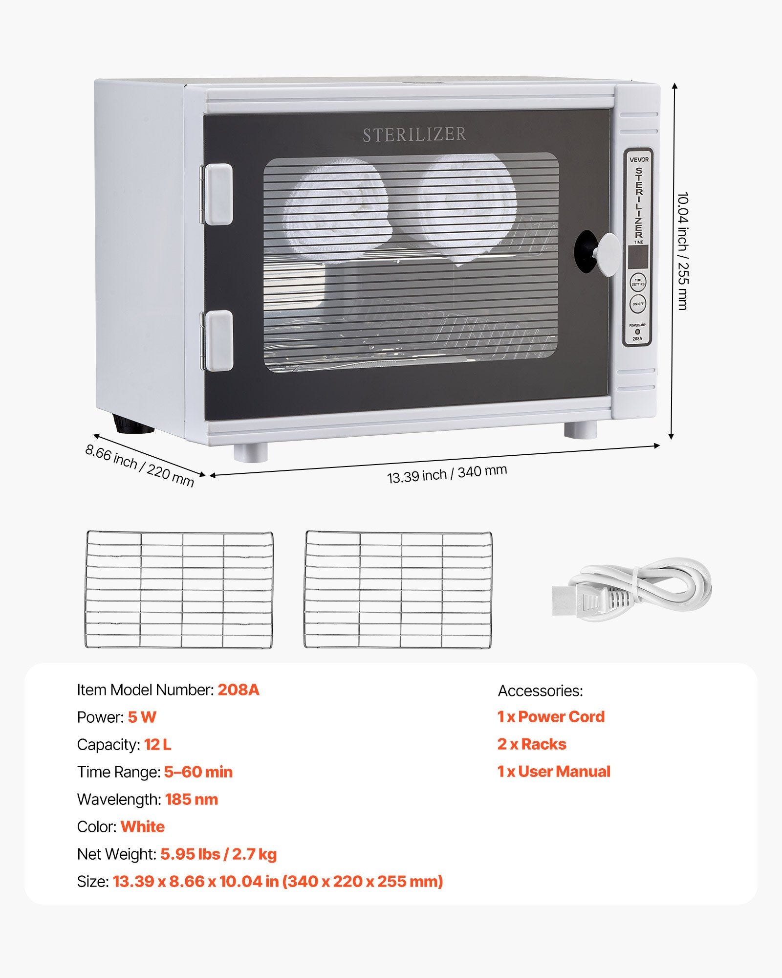 Nagų įrankių UV sterilizatorius VEVOR 208A, 12 l talpa