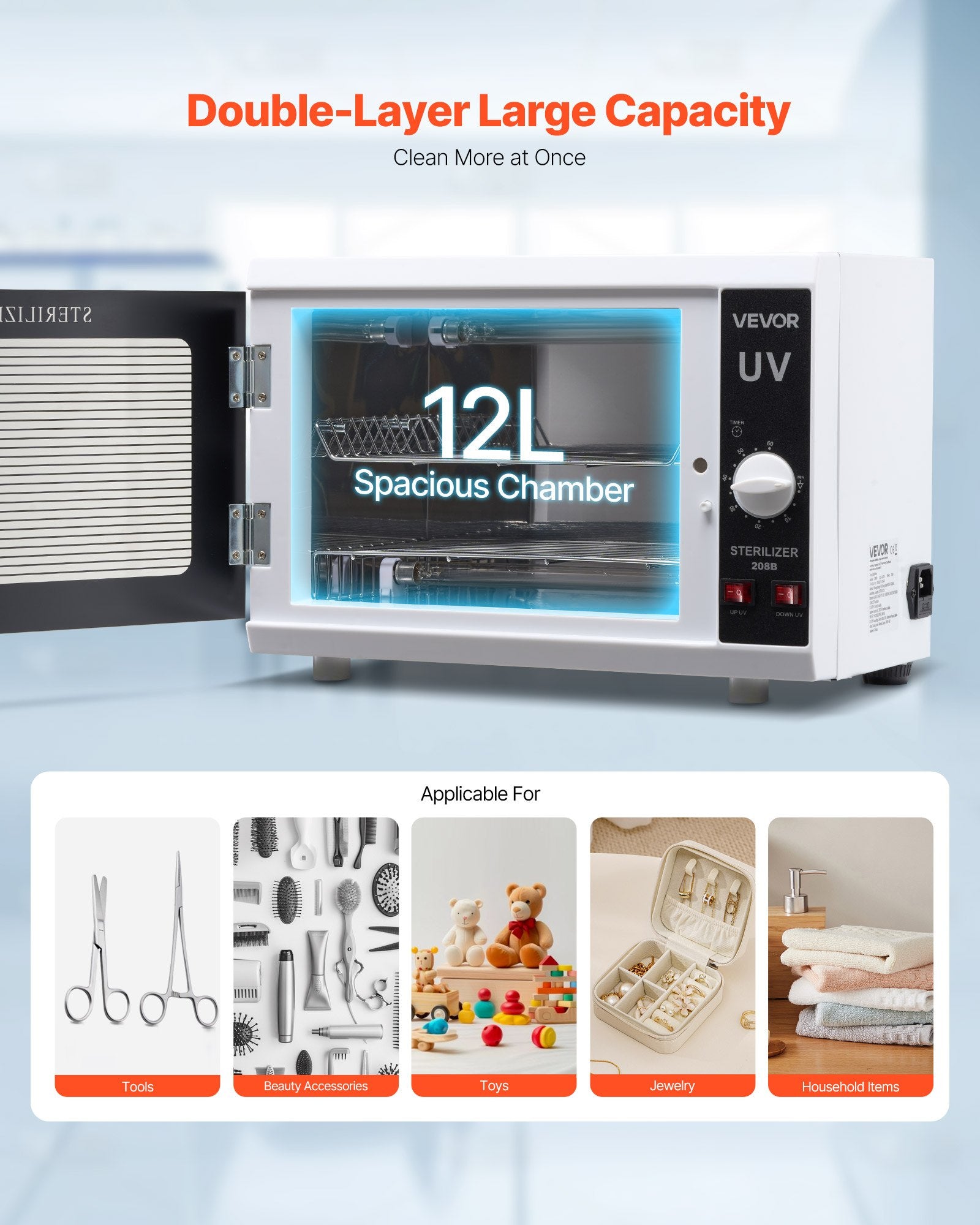 Nagų įrankių sterilizatorius VEVOR 208B, 12L talpa