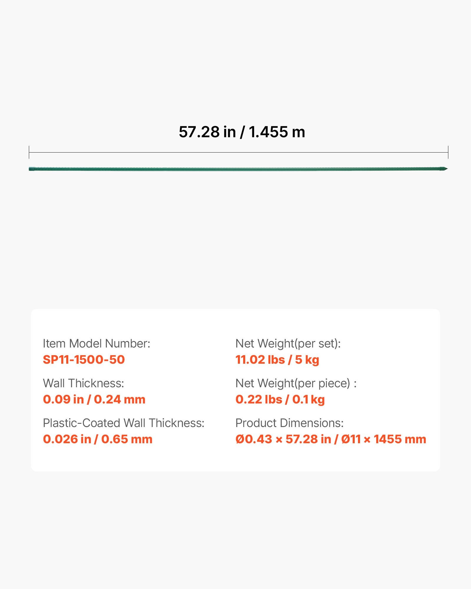 Sodo kuoliukai augalams VEVOR CSP11-1500-50, 1455 mm, 50 vnt.