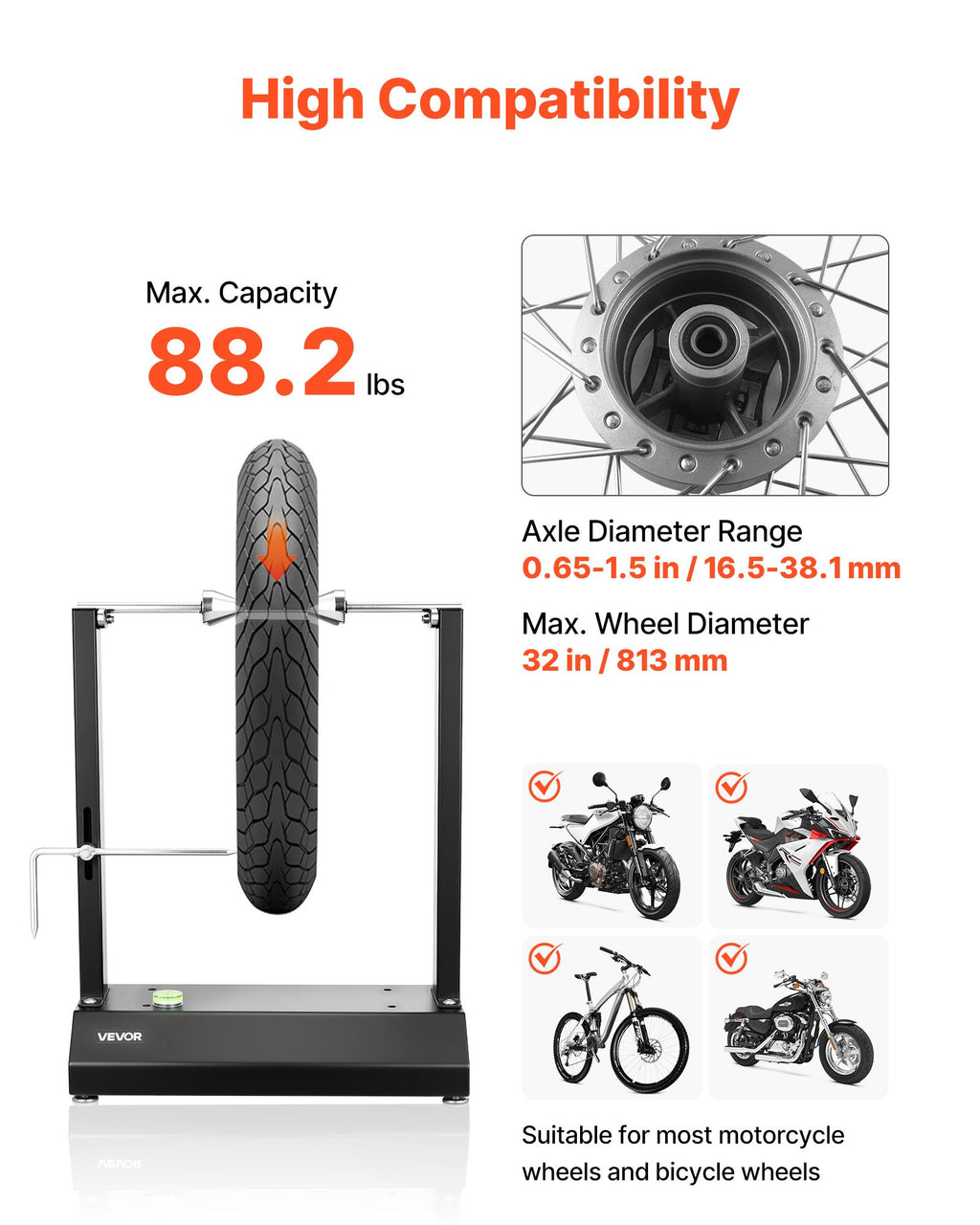 Motociklų ratų balansavimo stendas VEVOR TD-004-03-02, 40 kg keliamoji galia