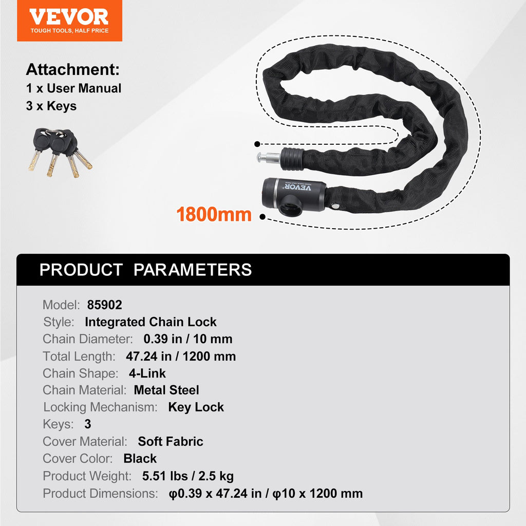Grandininė dviračio spyna VEVOR 85902, 10 mm