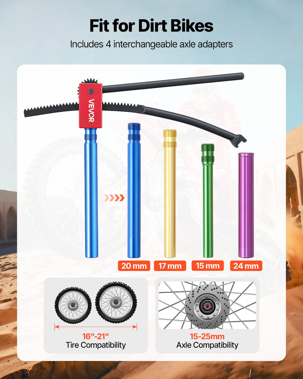 Krosinių motociklų padangų montavimo įrankių rinkinys VEVOR ZG-CZJ-05, 406–533 mm ratams