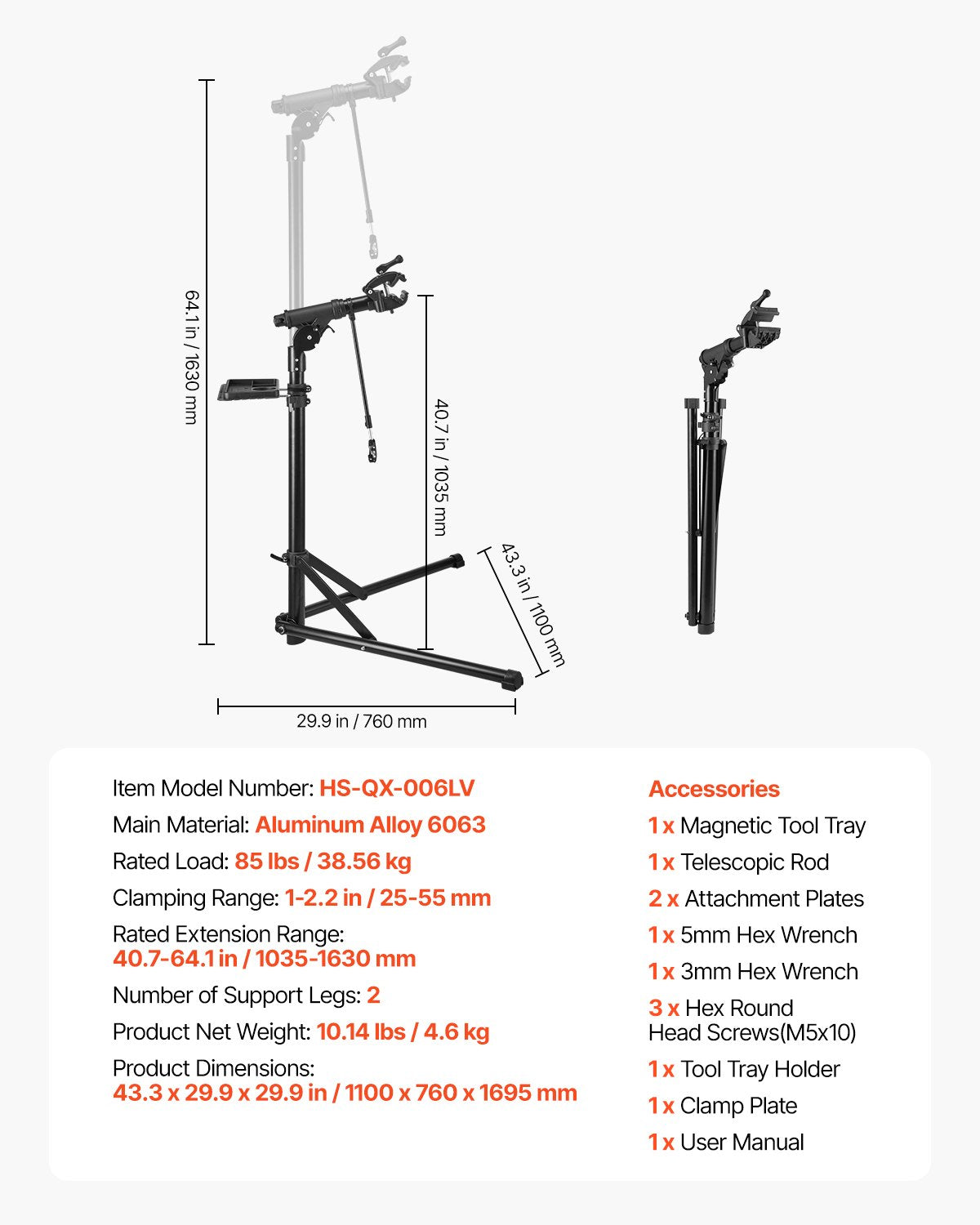Dviračių remonto stovas VEVOR HS-QX-006LV, 38,5 kg keliamoji galia