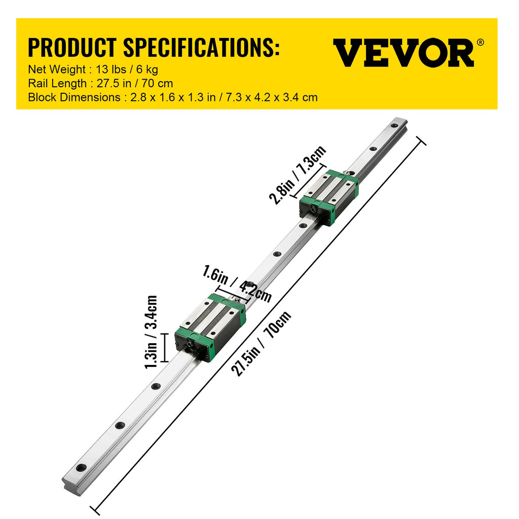 Linijinių kreipiančiųjų ir rutulinio sraigto rinkinys VEVOR HGR20-700 / RM1605-700, 700 mm