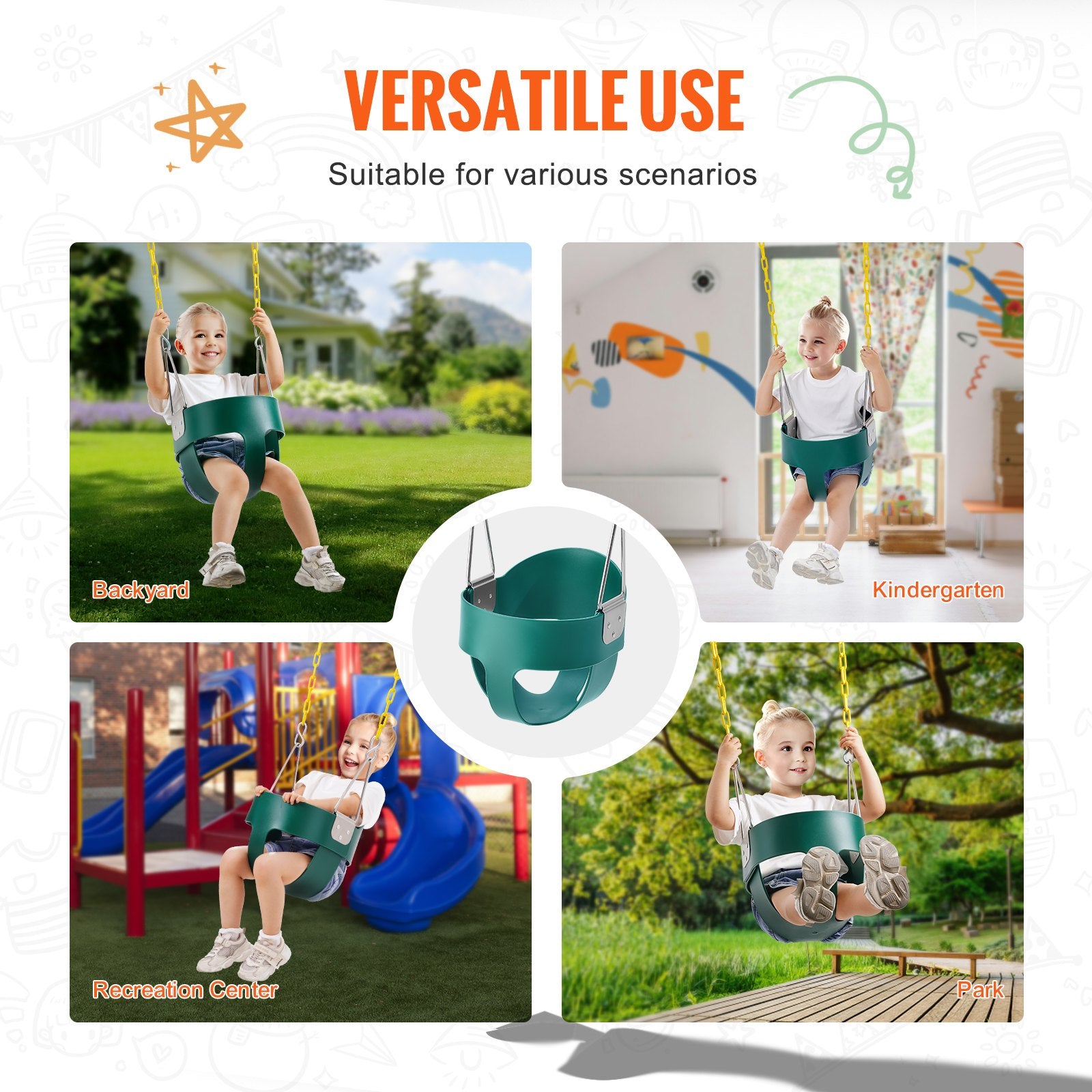 Vaikiškos sūpynės VEVOR TL18B-12, iki 68 kg