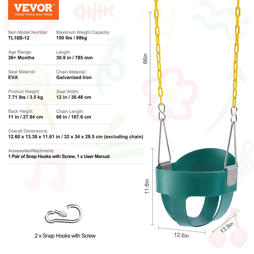Vaikiškos sūpynės VEVOR TL18B-12, iki 68 kg
