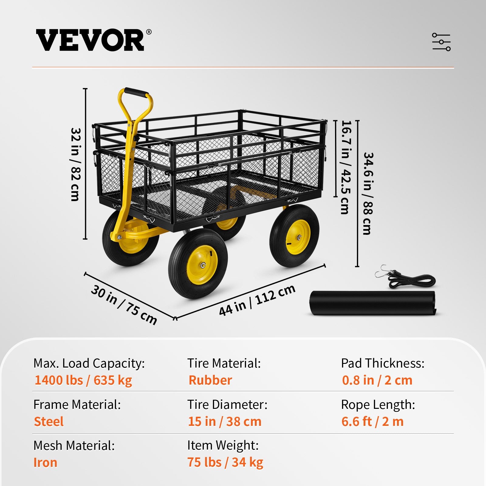 Sodo vežimėlis VEVOR VV-HYTC-1400, 635 kg keliamoji galia