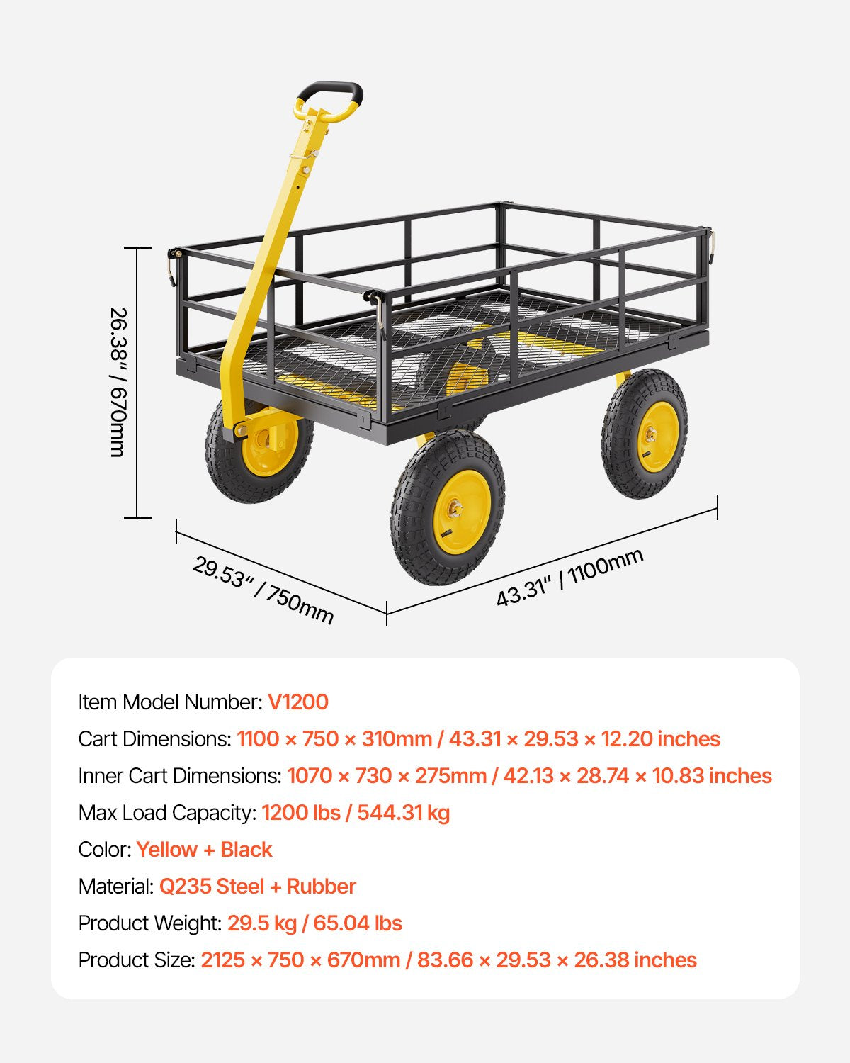 Sodo vežimėlis VEVOR V1200, 544 kg keliamoji galia