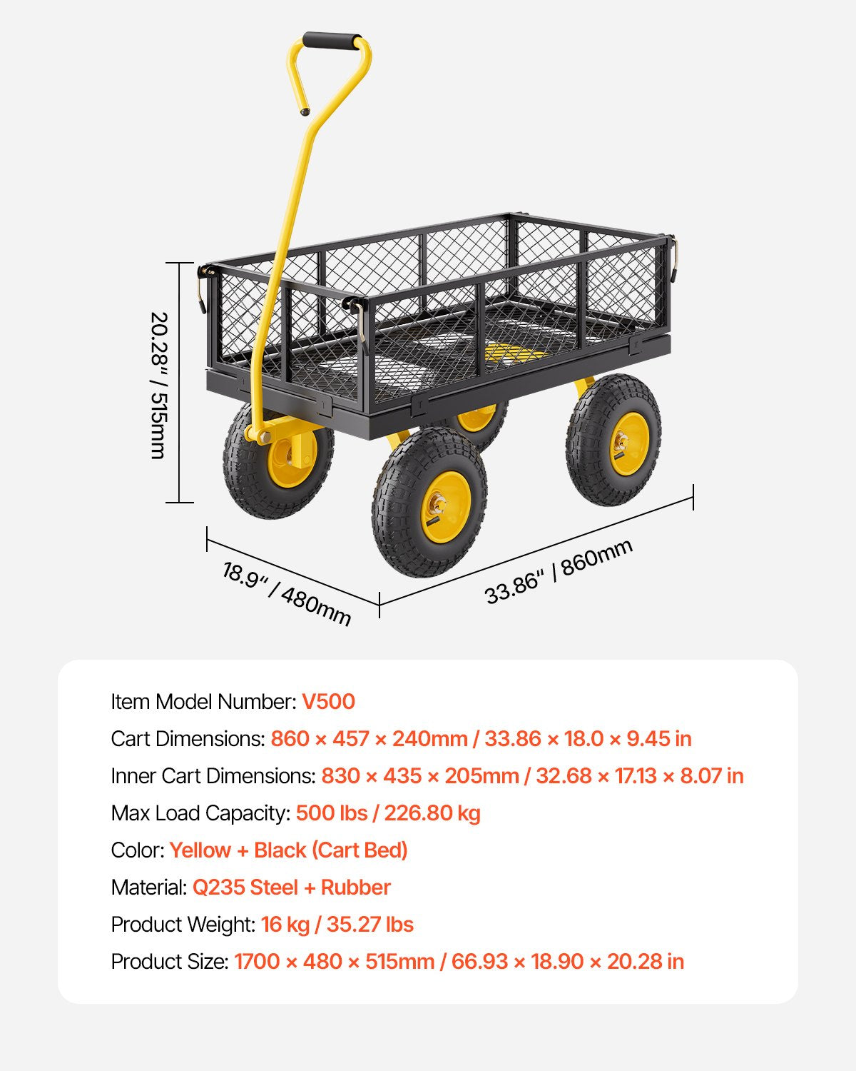 Sodo vežimėlis VEVOR V500, 227 kg keliamoji galia