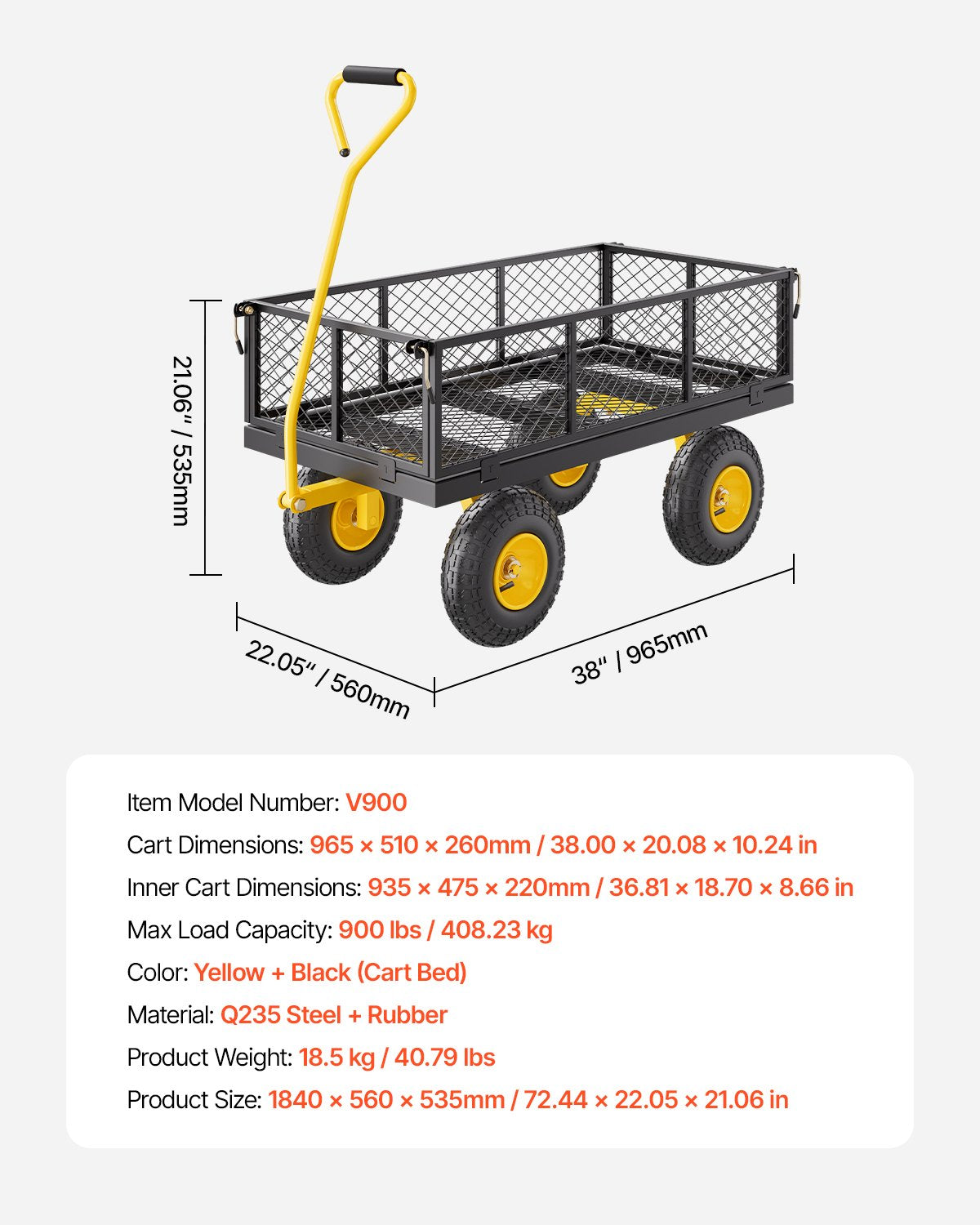Sodo vežimėlis VEVOR V900, 408 kg keliamoji galia