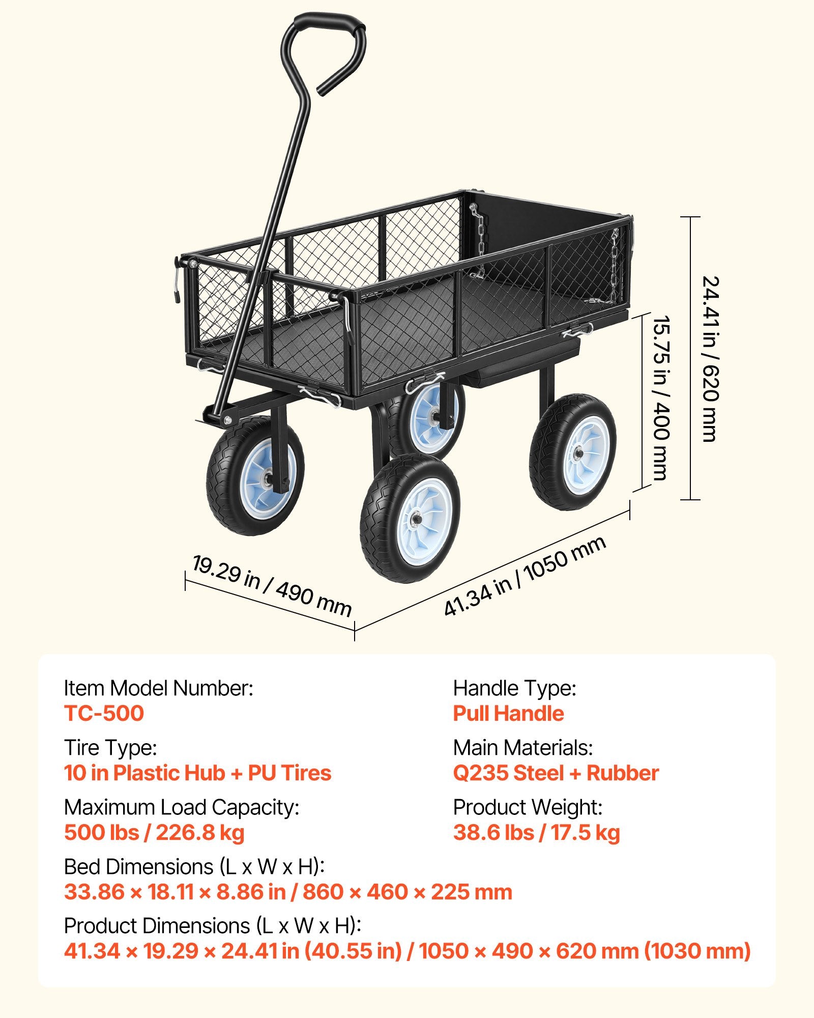 Sodo vežimėlis-kėdutė VEVOR TC-500, 226,8 kg keliamoji galia