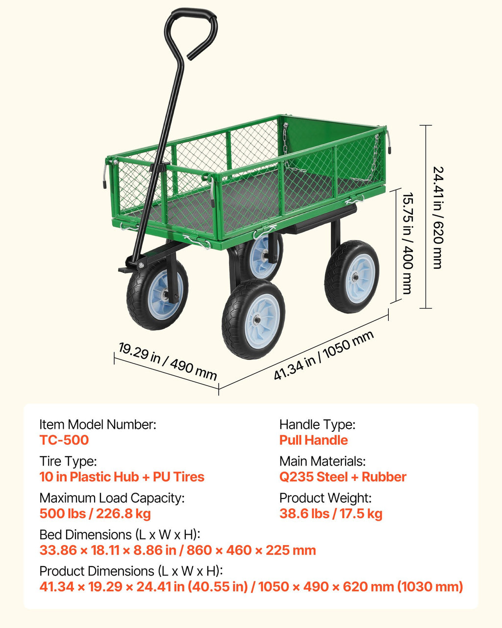 Sodo vežimėlis-kėdutė VEVOR TC-500, 226,8 kg keliamoji galia