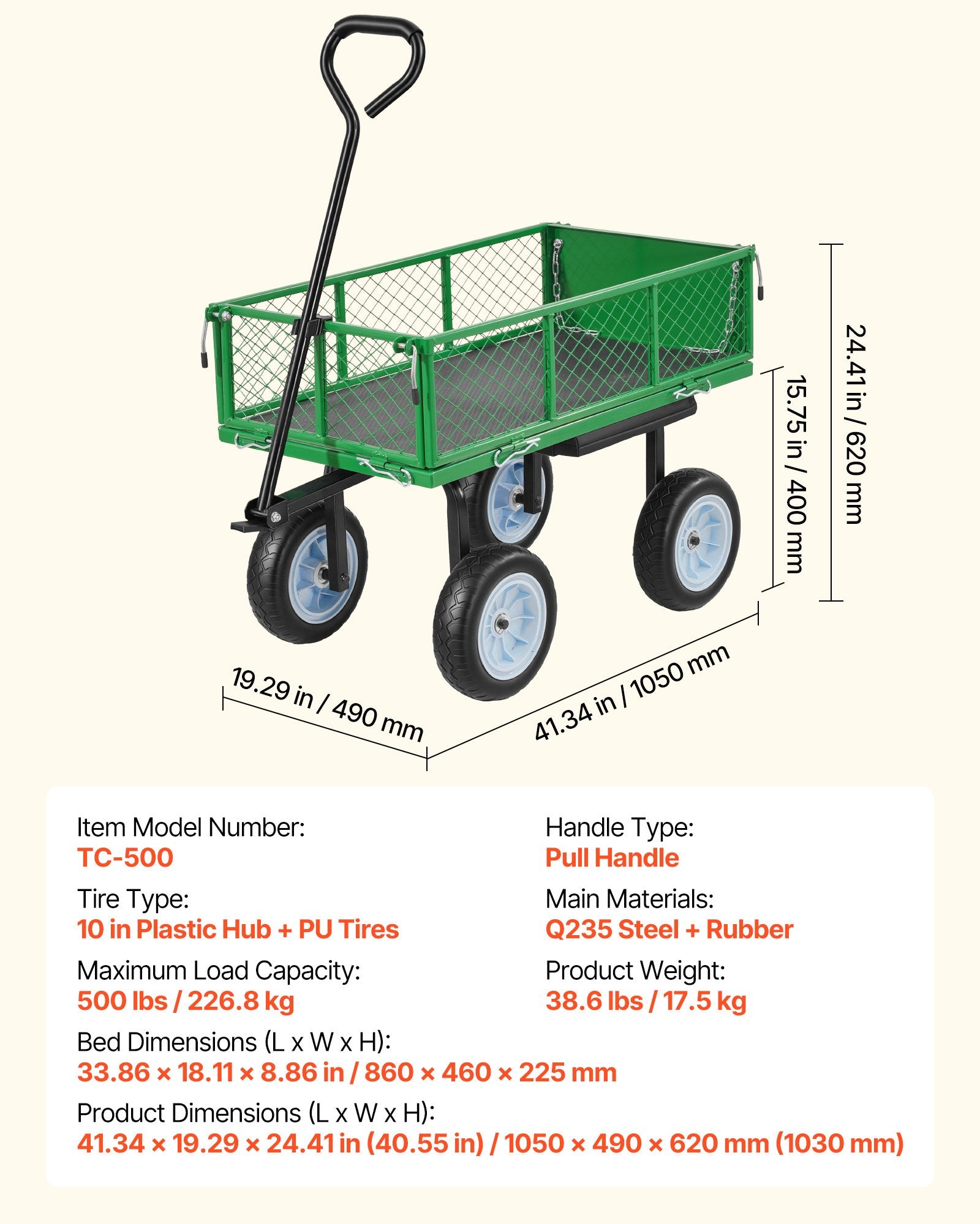 Sodo vežimėlis-kėdutė VEVOR TC-500, 226,8 kg keliamoji galia