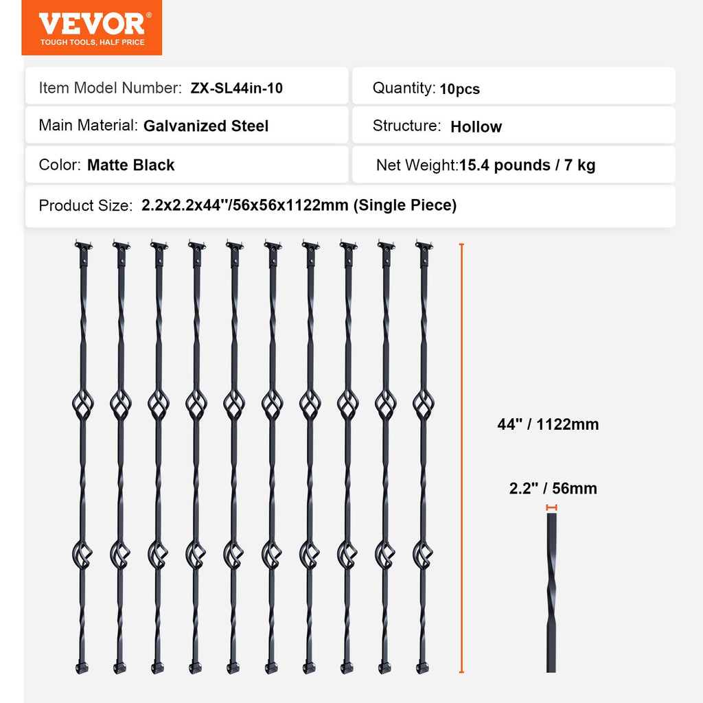 Metaliniai laiptų turėklų strypai VEVOR ZX-SL44in-10, 10 vnt. komplektas