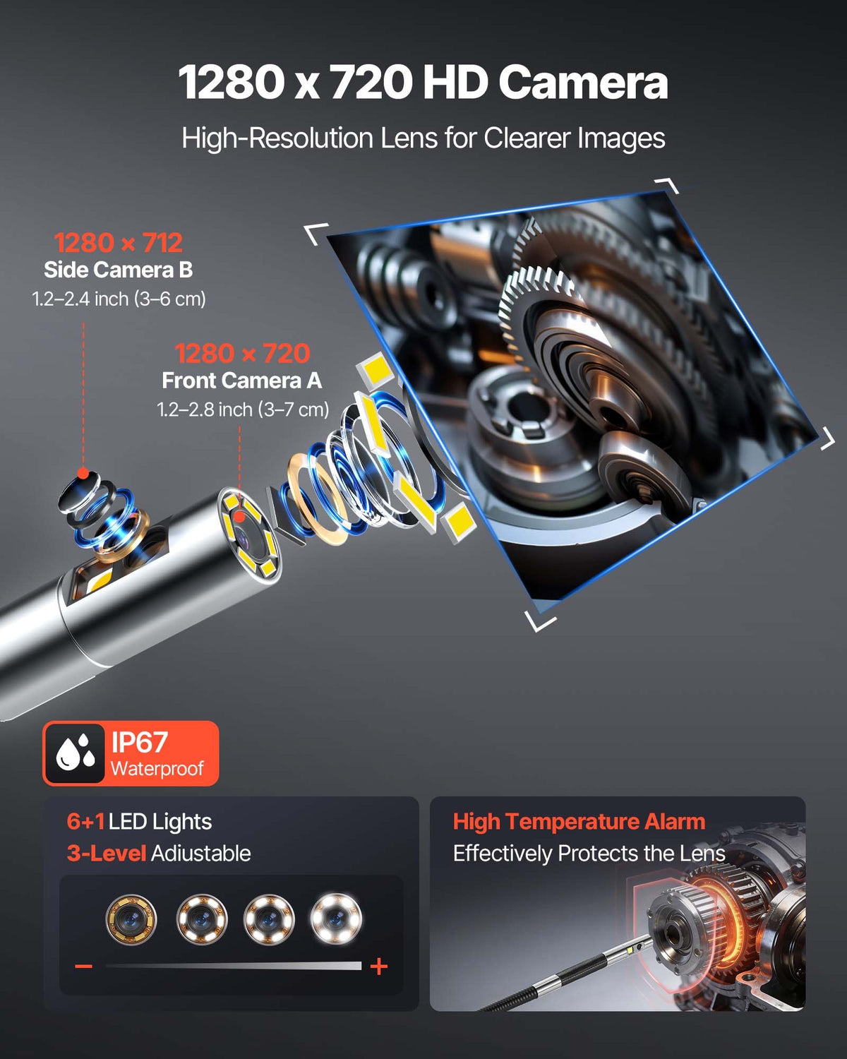 Dviejų lęšių artikuliuojantis endoskopas VEVOR ZX41, 6,2 mm lęšis